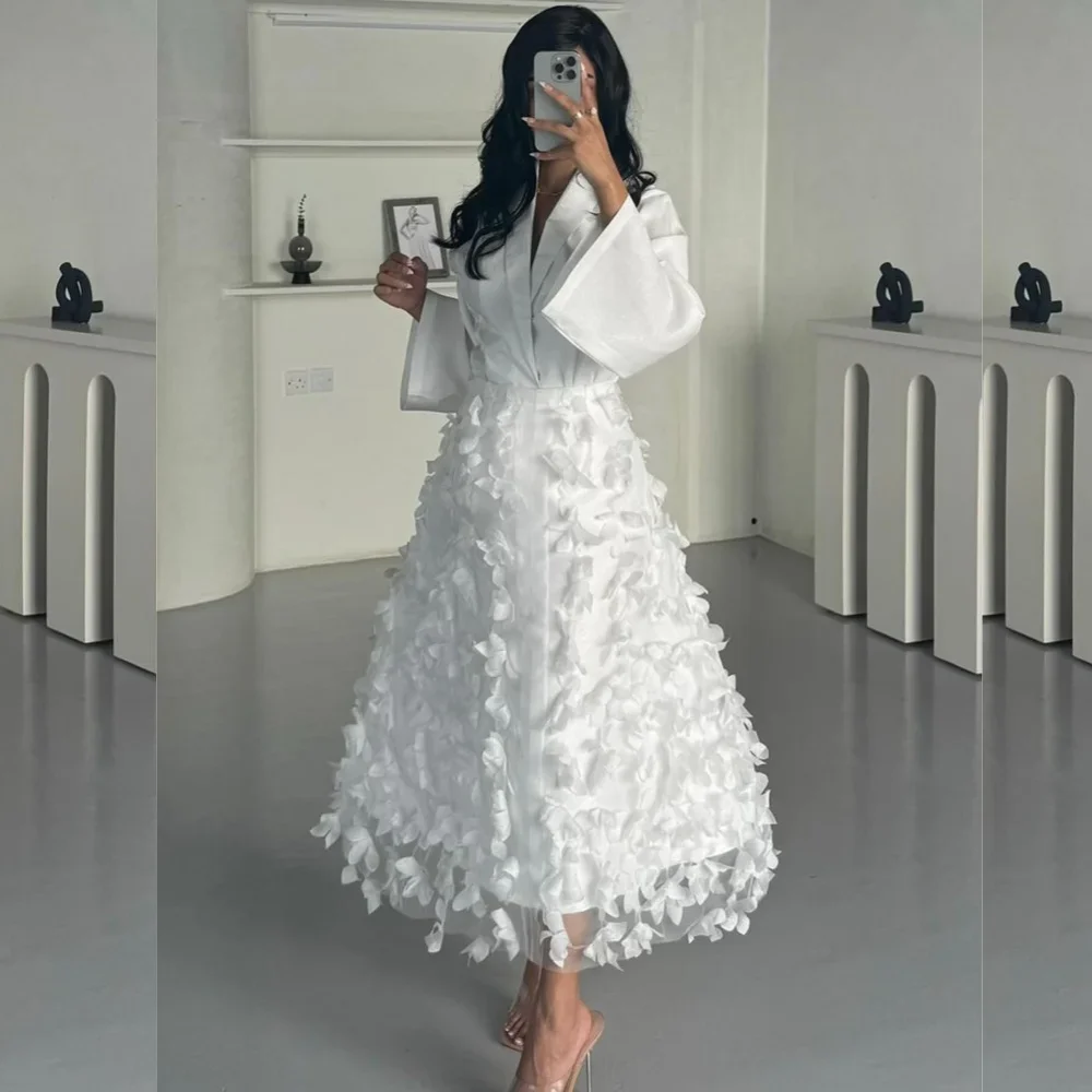 Customized Prom Gown Jersey Flower Tassel Valentine's Day A-line V-neck Dresses Exquisite High Quality Occasion Dress for Women