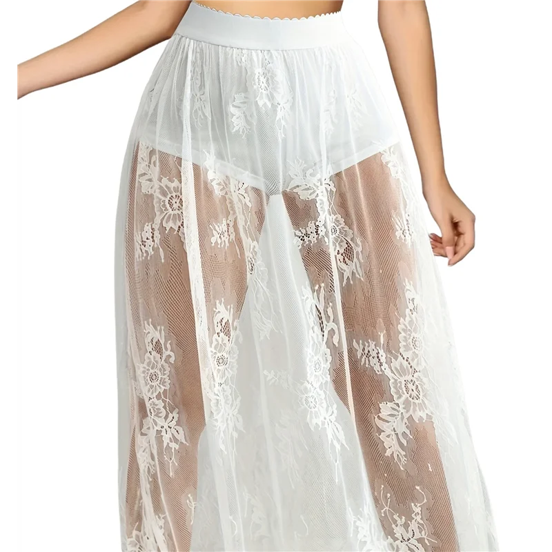 

AOAO-Rave Outfits For Women Sheer Skirt Festival Clubwear Mesh High Waist A Line Maxi Skirt
