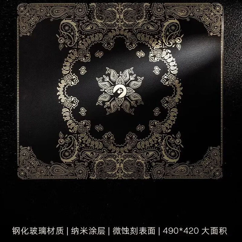 Black Cashew Flower Glass Mouse Pad Gaming Pad Smooth Frosted Surface Waterproof Desk Tempered Multiple Sizes Optional 450X400