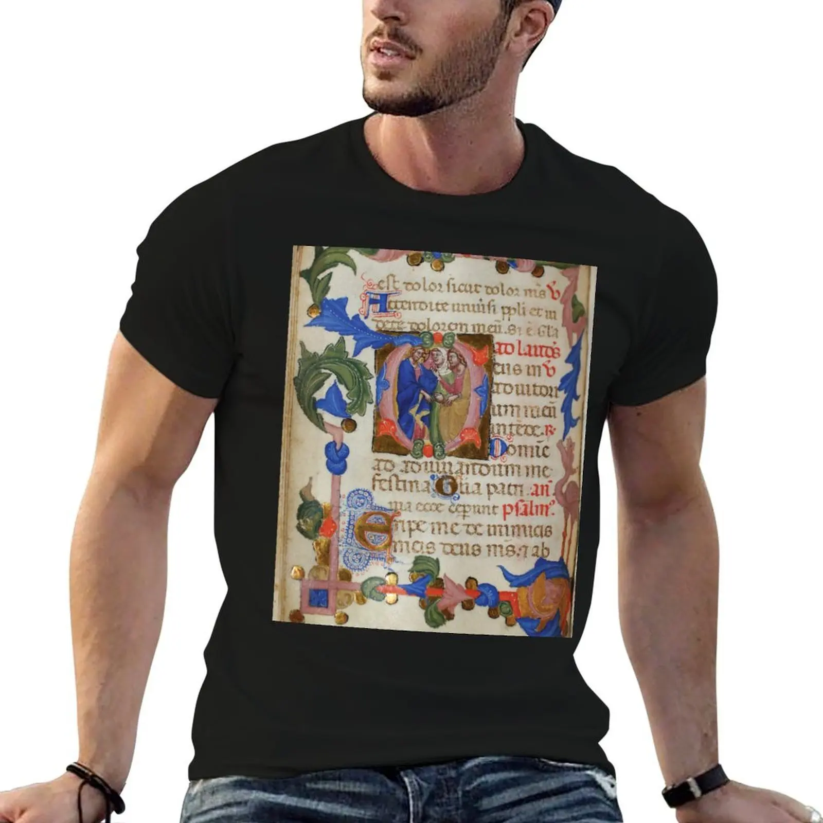 Camiseta italiana con diseño de libro de oraciones, circa 1375, camiseta para hombre, camisetas de anime de verano para hombre