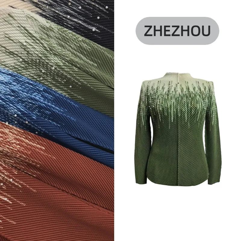 

Miyake Pleated Fish Scale Pleated T-Shirt Women's Long Sleeve Color Clash High Stretch Casual Tops Peplum Single Wear Pleated