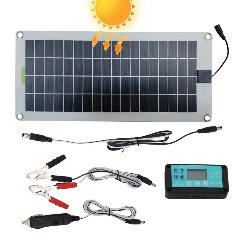 Car Solar 12v Trickle Charger Portable Plug & Play Alligator Clip Light Plug Easy Install Battery Charger for car RV Boat