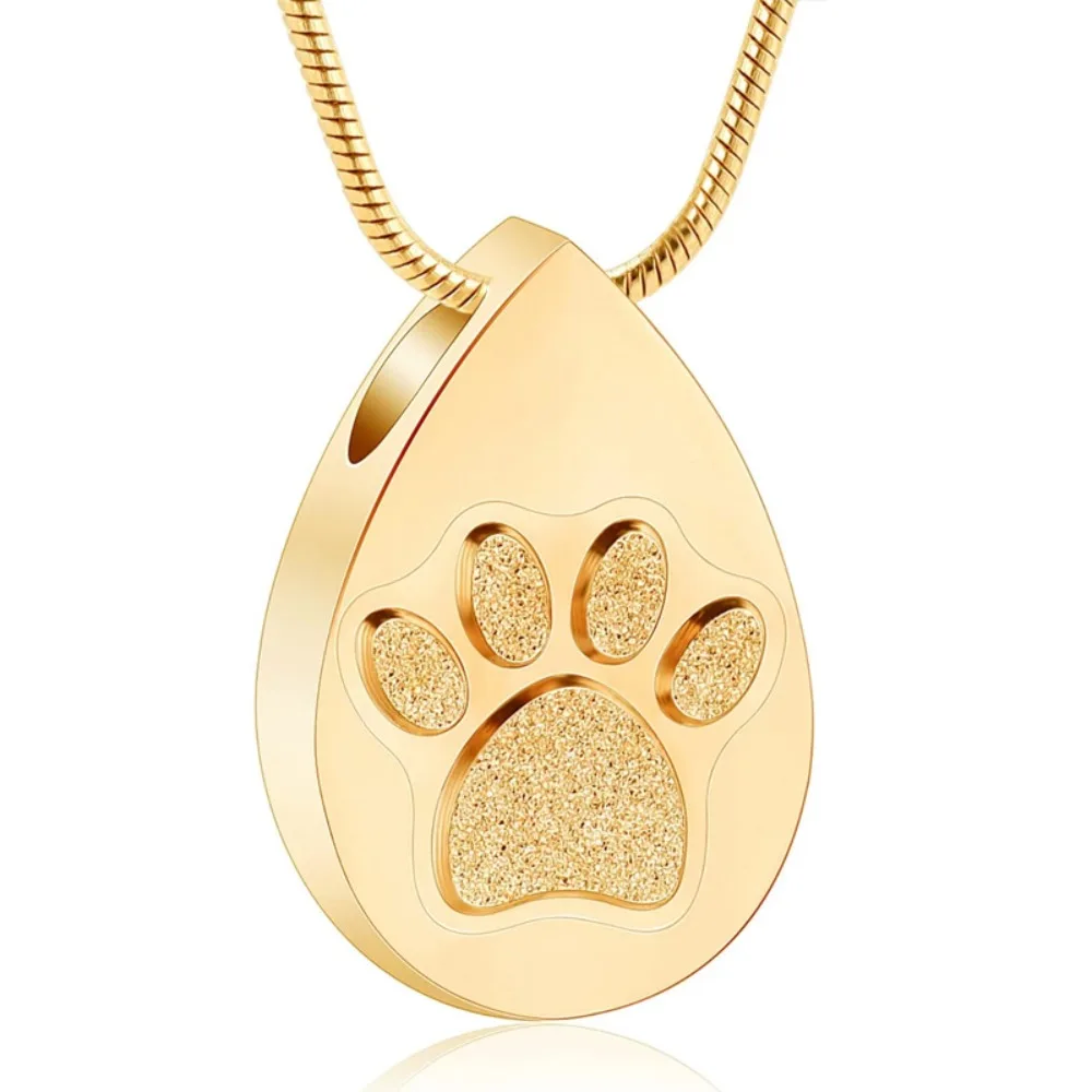 

Stainless Steel Pet Urn Necklace Mini Waterproof Pet Ashes Necklace Water Droplet Dustproof Paw Print Urn Memorial Gift