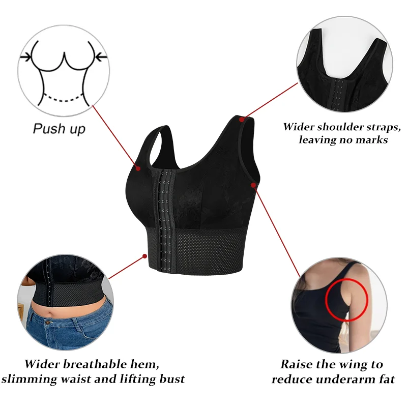 Front Closure Push Up Bra Women Underwear Ultra Thin Cup Breathable Wireless Floral Bralette Shapewear Tummy Control Vest XL-4XL image 3