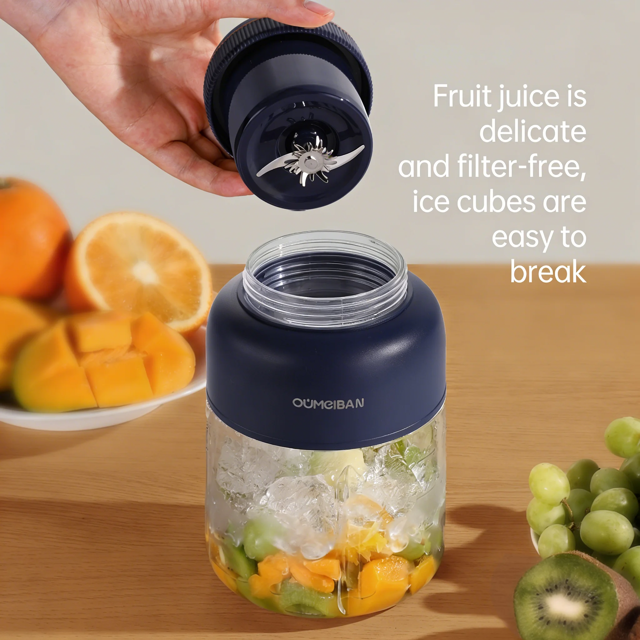 1300ML USB 충전식 휴대용 믹서기, 46개 블레이드 신선 과일 믹서, 가정용 다기능 아이스크러셔 스무디 블렌더 썸네일 5
