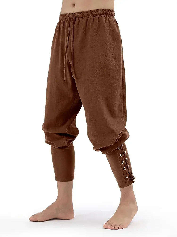 Herren Frühling Sommer Vintage Mittelalterliche Wikinger Baumwoll-Leinen-Hosen Halloween Mode Vintage Herrenhosen – Detail 2