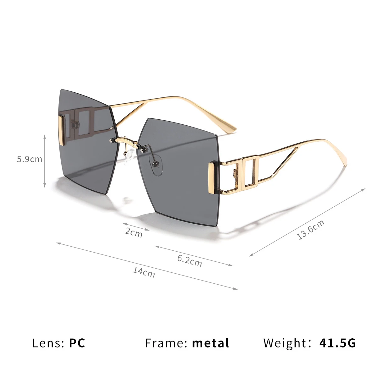 موضة بدون شفة النظارات الشمسية مستطيل إطار معدني النساء الرجال ظلال كبيرة مربع نظارات شمسية للإناث الذكور السفر Oculos #5