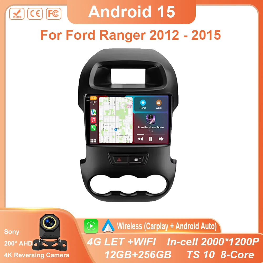

Android 15 For Ford Ranger 2012 2013 2014 2015 Car Radio Stereo Auto DSP Carplay GPS Navigation Player Video WIFI 4G BT No 2 din