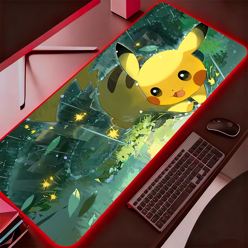 LED Gaming Mouse Pad Large Computer Pokemon Pikachu RGB Mousepad Desk Mat PC Carpet Keyboard Gamer Accessories Backlight