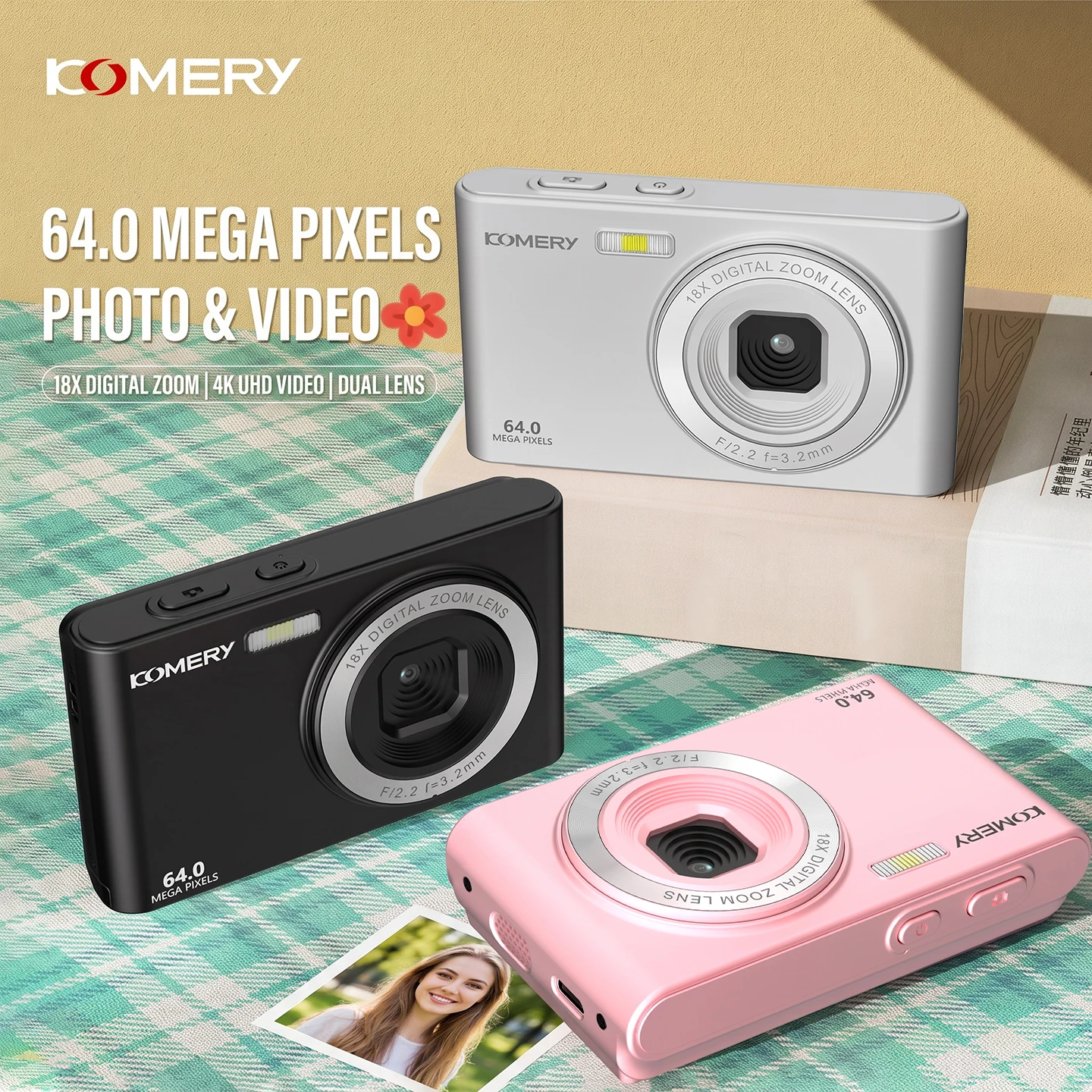 Point and Shoot Digital Camera Portable CCD Beginner Budget Camera Dual Front and Rear Cameras for Student School Daily Use