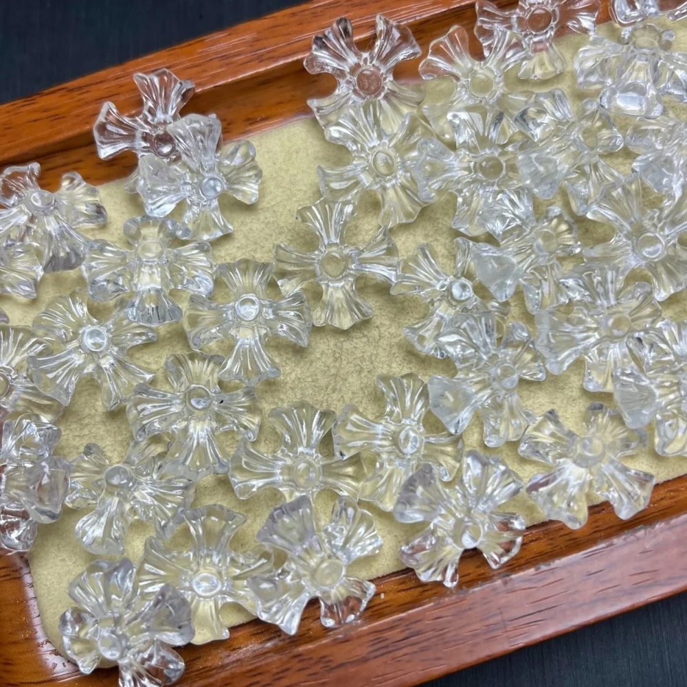 5PCS 18mm Natural Clear Quartz Crucifix Carving Crystal Reiki Healing Jewelry Pendant Cute Rock Decoration for Gift