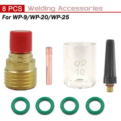 8Pcs TIG Welding #10 Pyrex Glass Cup Kit Torches WP9 WP20 WP25 Stubby Collets Body Gas Lens Medium Back Cap Sets