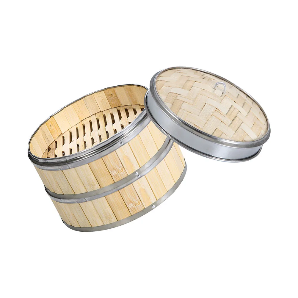 

1Set Bamboo Food Steamer Basket Stainless Design Heat Resistant Steamer with Lid for Meat Dumpling Buns Household Use