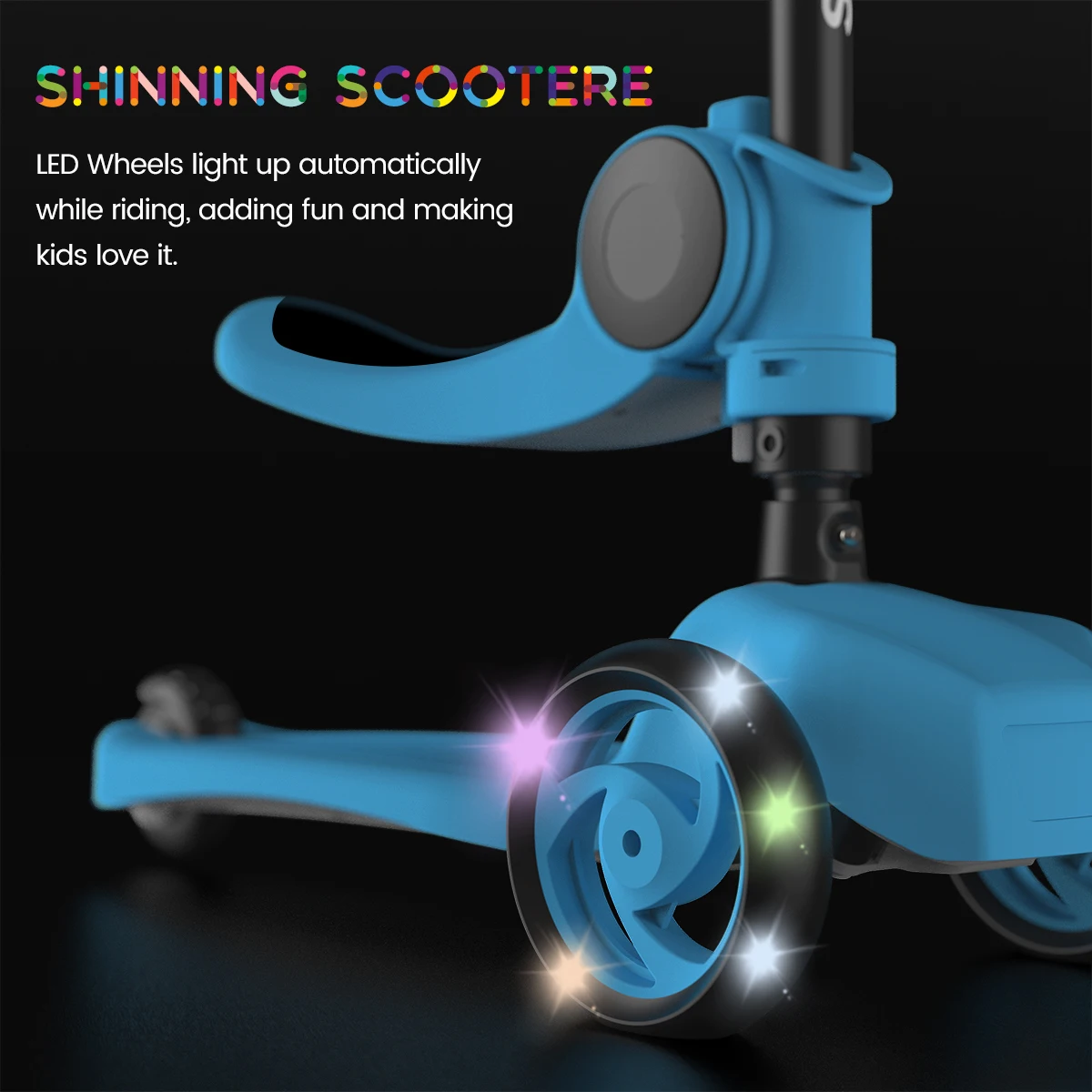 Kick Scooter for Kids with 3-Wheeled LED Lights,Adjustable Lean-to-Steer Handlebar,Foldable Seat,Sit or Stand Ride,for 3-8 Years