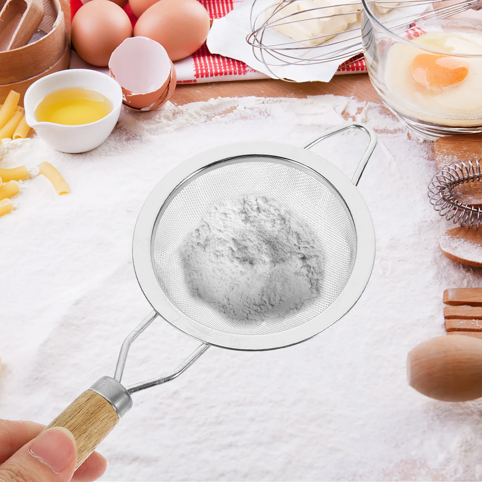 

Flour Sieve for Baking Stainless Steel Mesh Sifter Reusable Filtering Ladle Lightweight Portable Kitchen Tool Powder Strainer