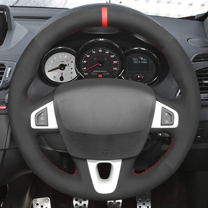 Hand-Stitched Black Suede Car Steering Wheel Covers For Renault Megane 3 (Coupe) RS 2010 2011 2012 2013 2014 2015-2016