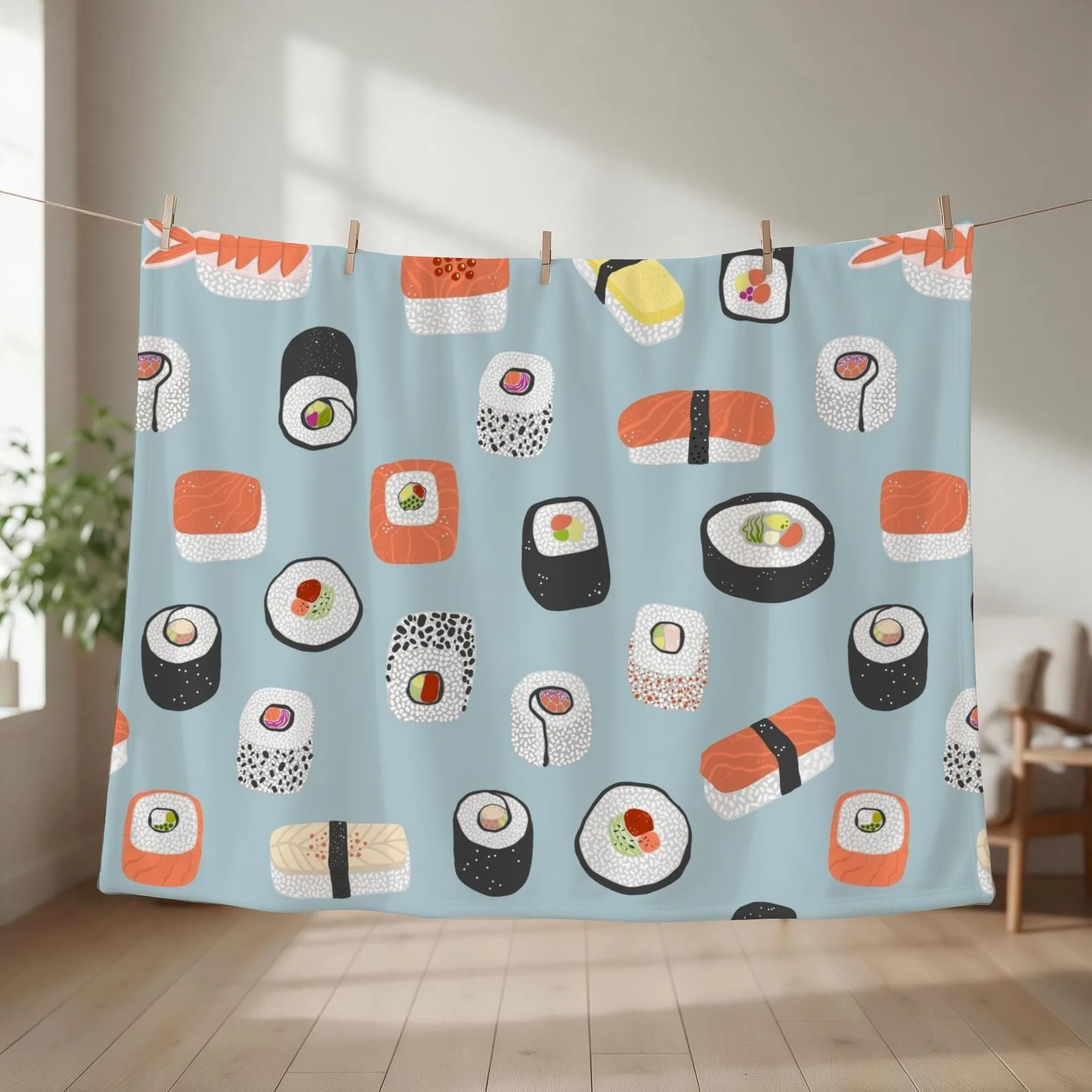 Sushi Roll Maki Nigiri Japanese Food Art Throw Blanket couch cozy soft plush fuzzy picnic outdoor blanket
