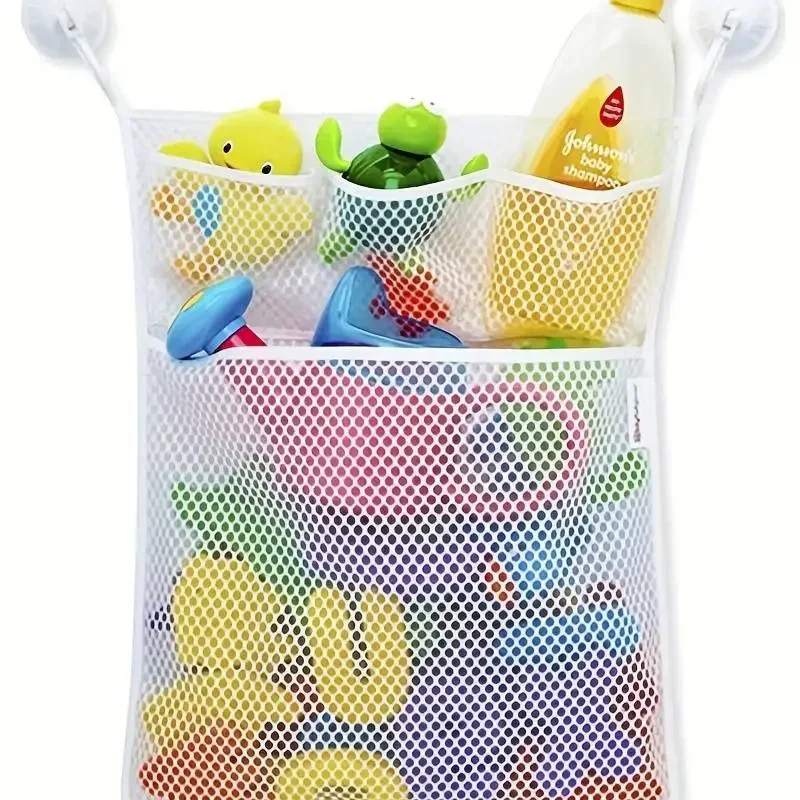 Baby Shower Bath Toys White Baby Kids Toy Storage Mesh With Strong Suction Cups Toy Bag Net Bathroom Organizer