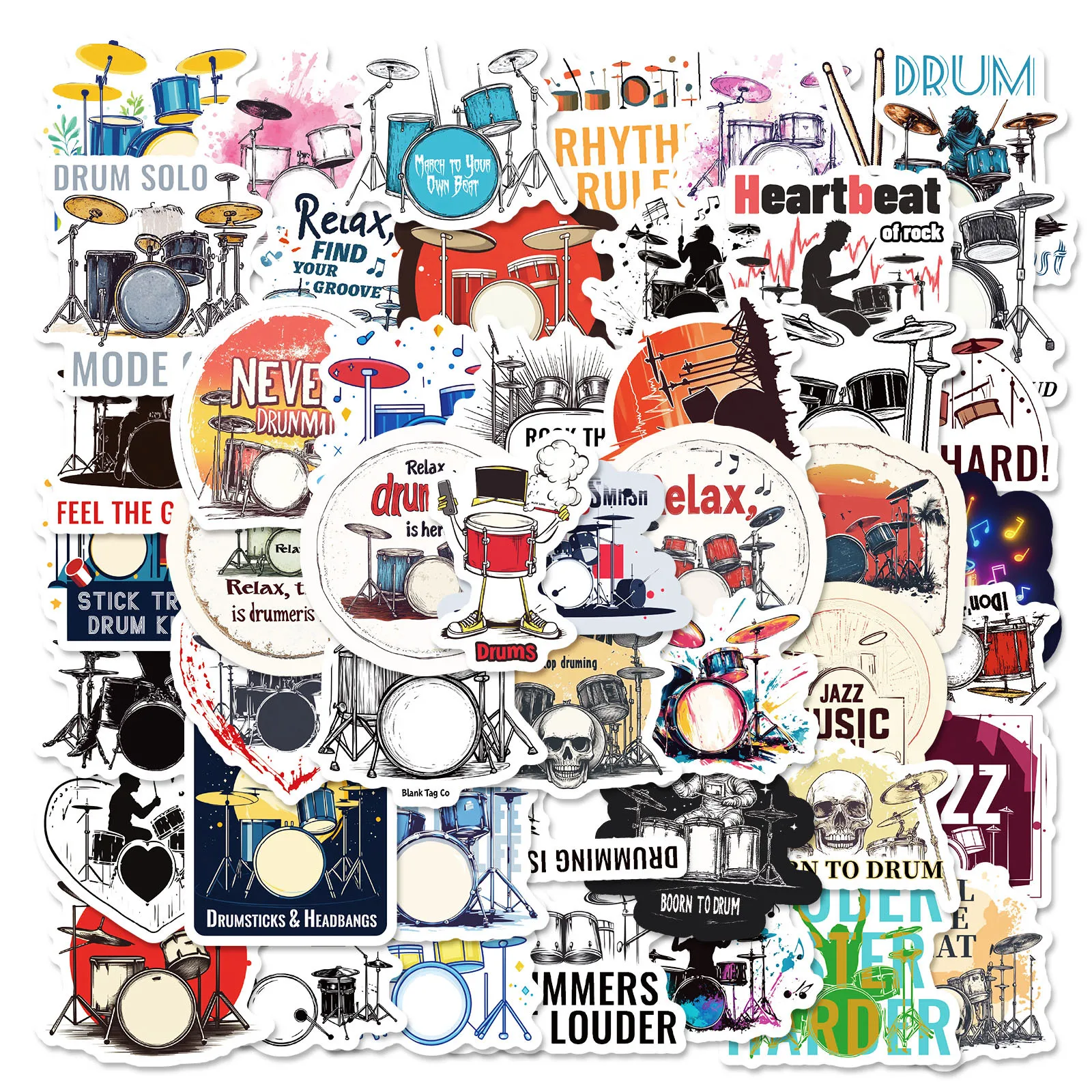 10/50 PIÈCES Tambour Dessin Animé Autocollants Rock Musique Graffiti Instruments De Musique Autocollants Ordinateur Portable Guitare Voiture Vélo Planche À Roulettes Décoration Jouets