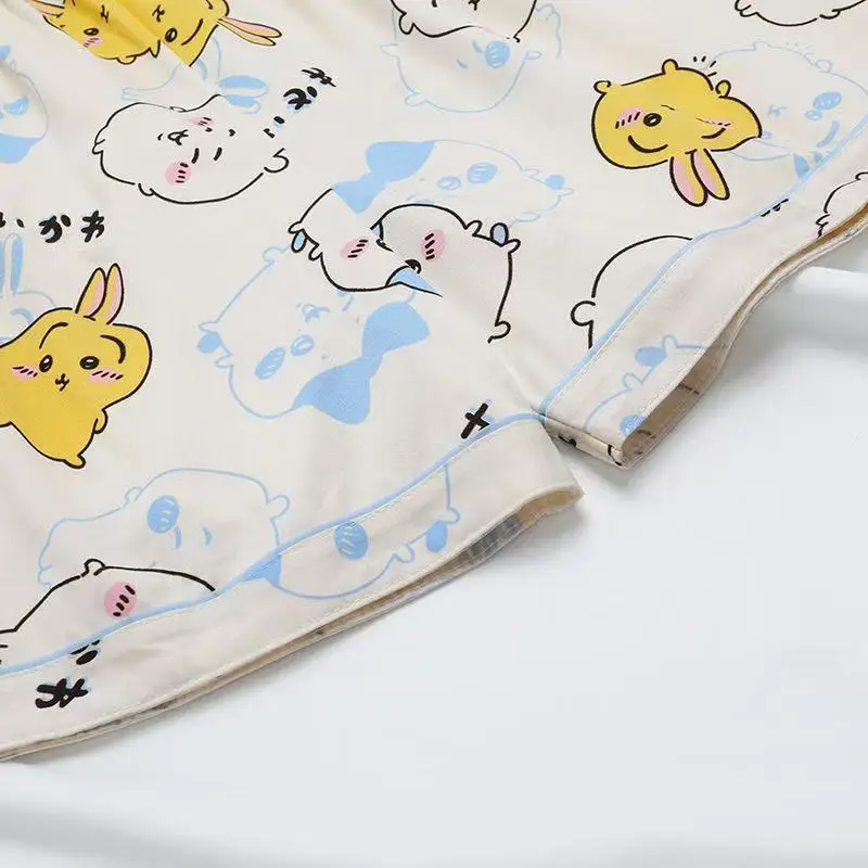 New Kawaii Sanrio Chiikawa Pajamas Three-piece Set Cute Anime Short Sleeves Shorts and Long Pants Pure Cotton Home Wear - Image 4
