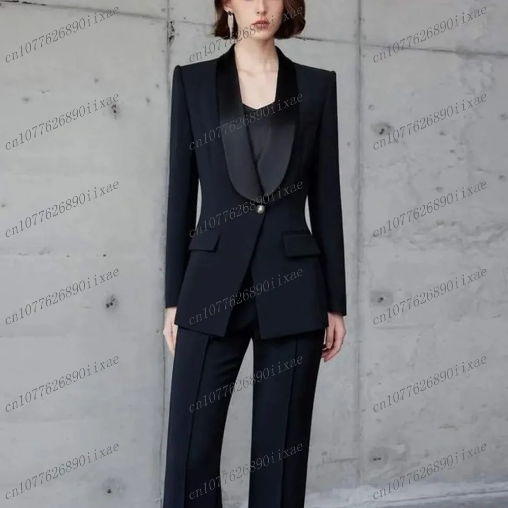 

Fashion Black Women Suits Lady Business Office Tuxedos Mother Wedding Party Formal Ladies 2 Piece Set Jacket Pants