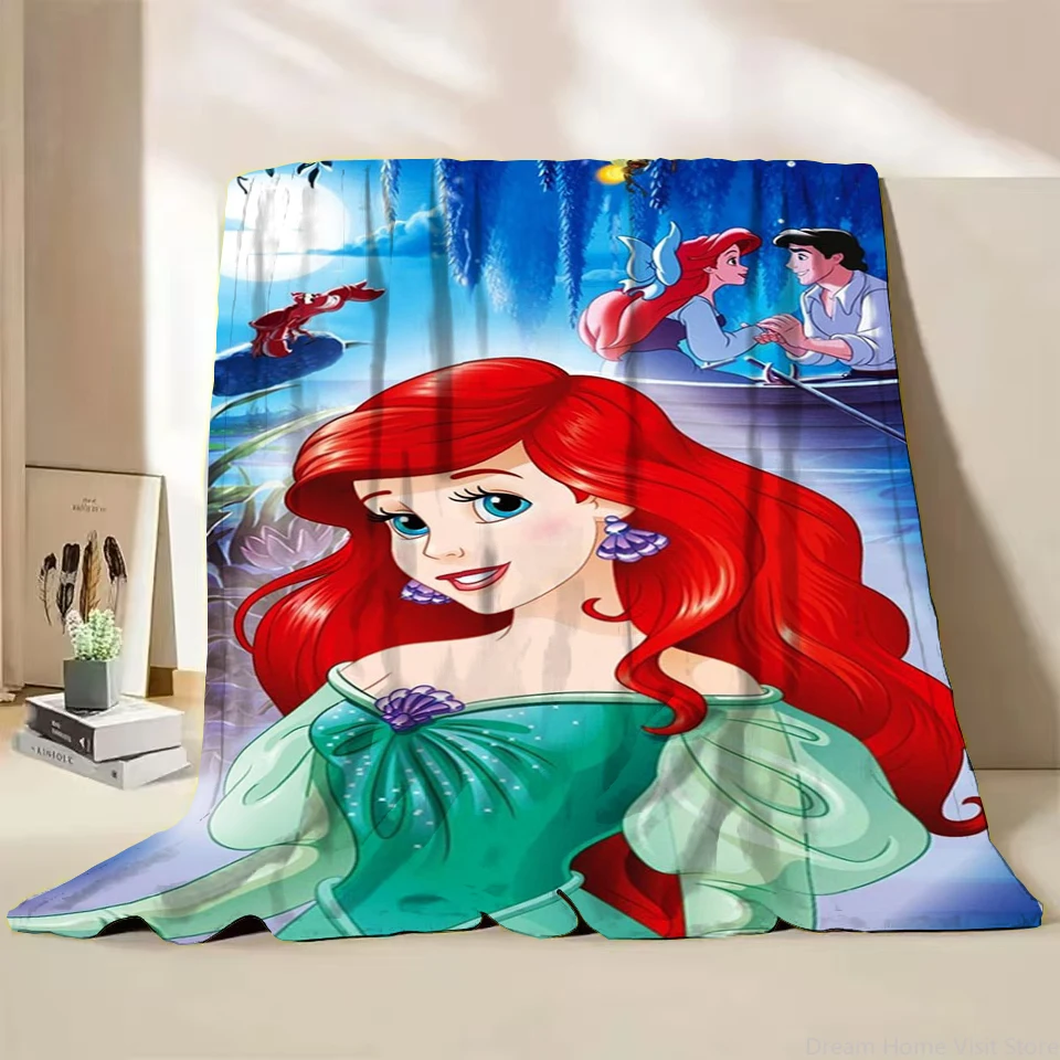 Disney Little Mermaid Flannel Children Adult Blanket Cartoon Cute Plush for Home Bedroom Bed Sofa Office Cover Blanket Kid Gifts