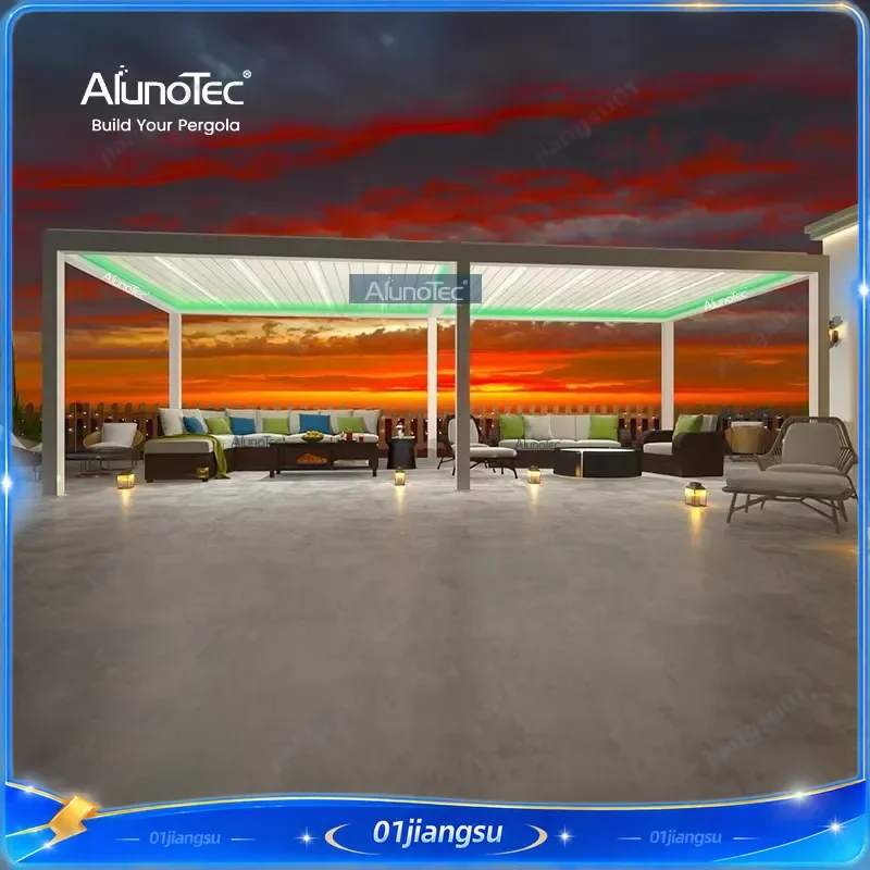 AlunoTec Luxury Aluminum Pergola Motorized Louvered Gazebo Outdoor Patio Garden House Furniture with Roofing Options for