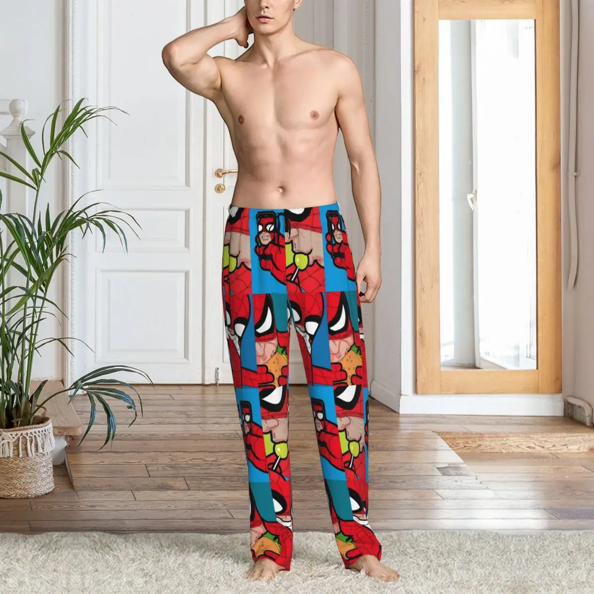 Custom Spider Man Pajama Pants Men's Comics Sleepwear Lounge Sleep Bottoms Stretch with Pockets