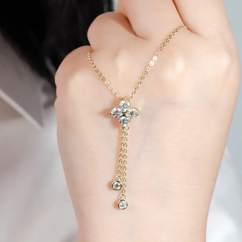 OXTAO Certified Moissanite Lucky Four-leaf Necklaces Earrings Bracelet for Women 100% S925 Silver Jewelry Accessory Sets - Image 10
