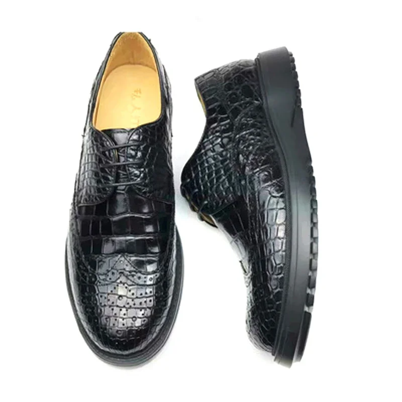 chue new arrival  crocodile shoes  male shoes carving  rubber sole  Round head  fashion  leisure  Men crocodile leather shoes