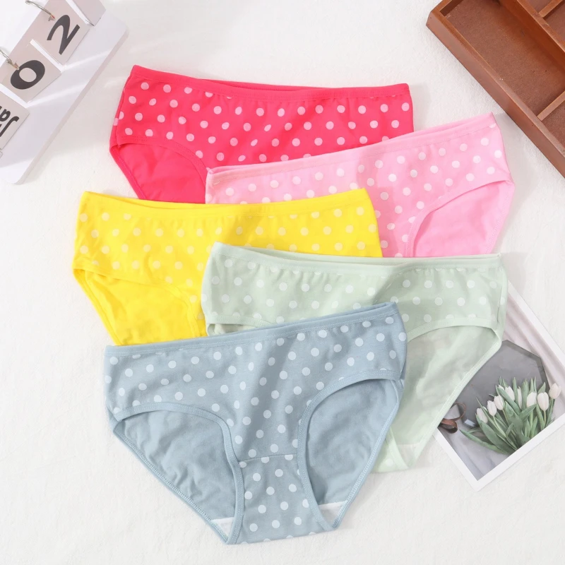 

Simple Polka Dot Cute Underpants for Girls Triangle Underpants Comfortable Lightweight Breathable Mid Waist Cotton Underpants
