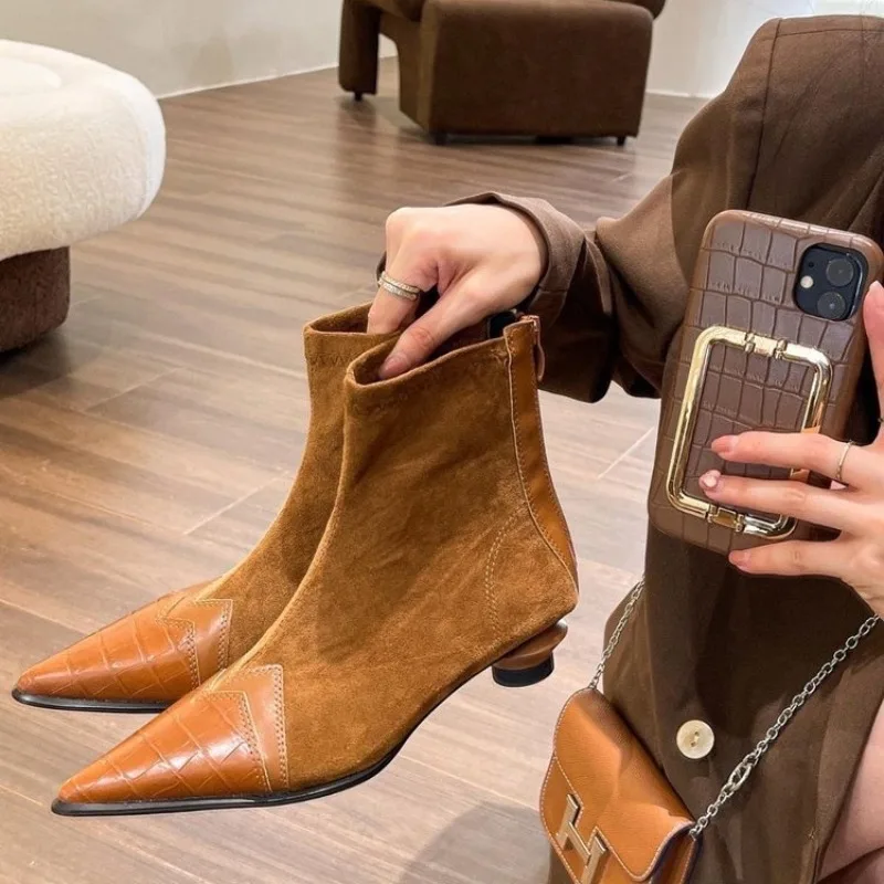 

New Women Ankle Boots Fashion Pointed Toe Short Booties Ladies Elegant Low Heel Shoes Spring Autumn Comfortable Women's Footwear
