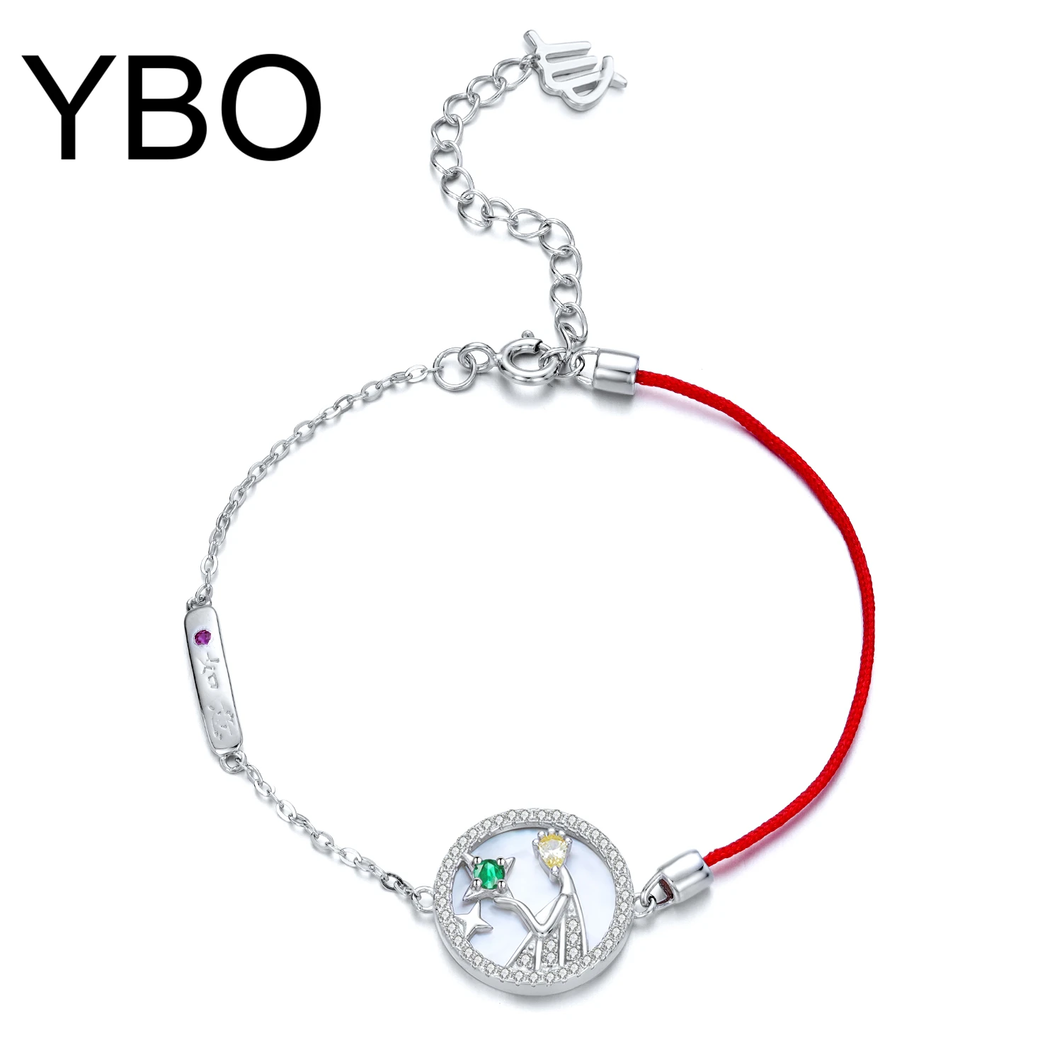 

YBO Virgo Birthday Red String Bracelets Women 925 Sterling Silver Natural Emerald Bangle Couples Friendship Gifts Girls Jewelry