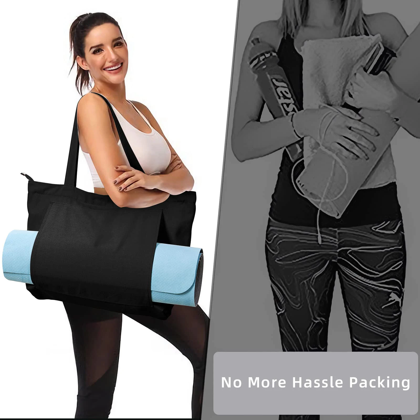 Yoga Bag Women's Sports Bag Yoga Mat Bag Carrier Carryall Canvas Tote for Pilates Shoulder for Travel Office Beach Workout