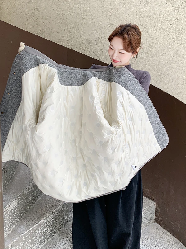 Veste en laine à capuche pour femme, automne-hiver, décontractée, polyvalente, chaude, blanche, duvet, vêtements d'extérieur