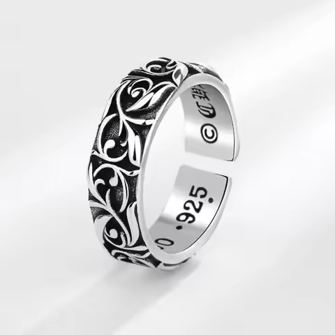 Personality Cross Ring Men and Women Couples Fashion Retro Thai Silver Eternal Vine Ring