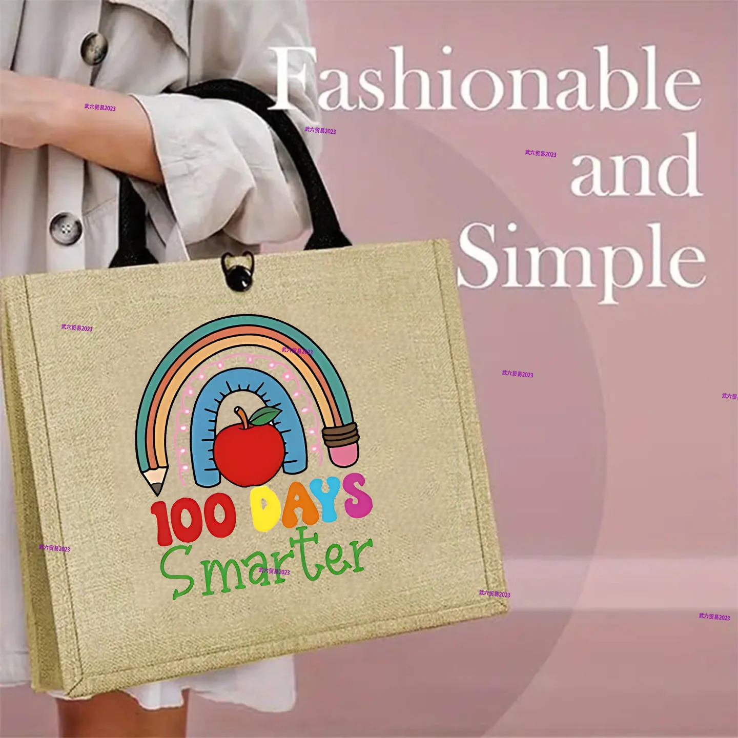 New Three-dimensional Linen Bag, Gentle Teacher's Grace Printing, Wear-resistant and Crisp Cross-border Hot-sellin Shopping Bag
