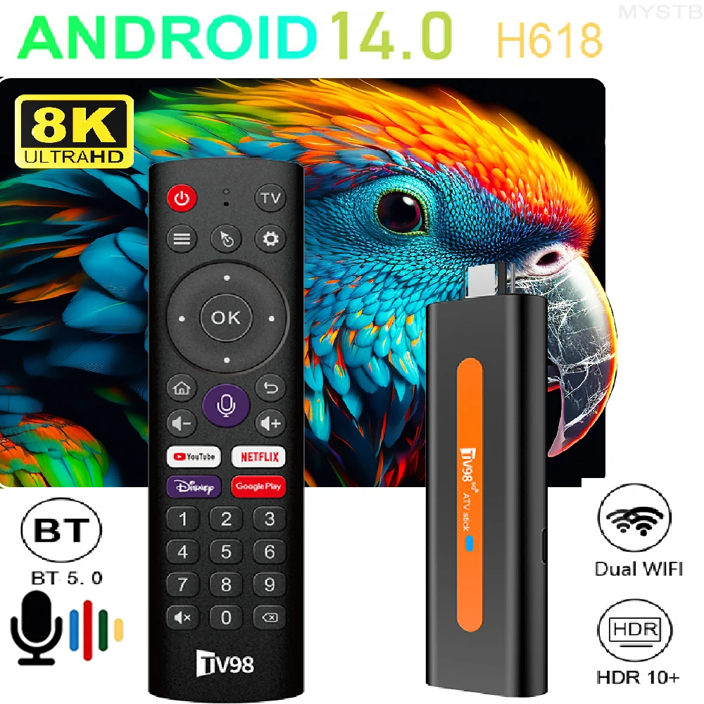 TV Stick 4K Androidtv 14 Allwinner H618 Quad Core hdr10 + 8K WiFi dual 6 Bluetooth 5,0 Smart TV Home Theater Android TV Stick 2025