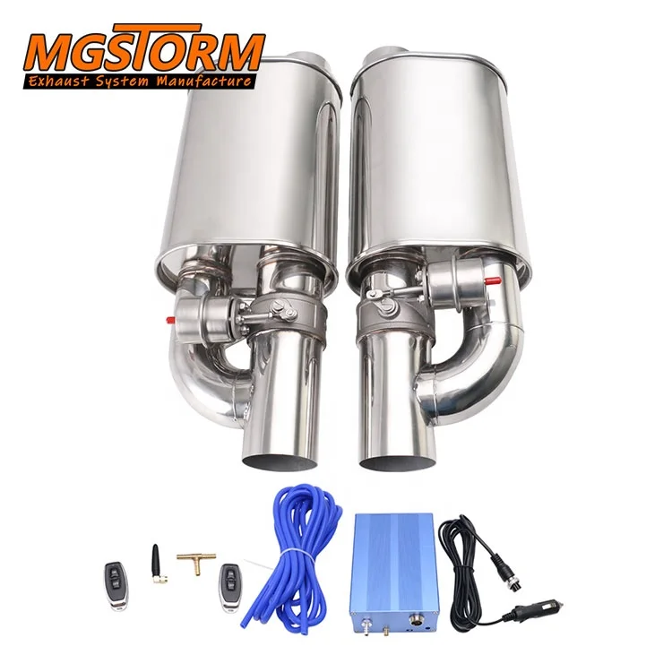 76mm Inlet Exhaust Pipe Valve Muffler Valvetronic 215x152mm Body 560mm Overall Length Vacuum Pump Control 2pcs Mufflers Set