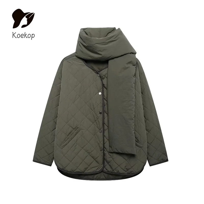 Koekop Women\'s Fashion Solid Color Round Collar Single Breasted Jacket Vintage Casual with Bib Chic Lady Loose Jacket