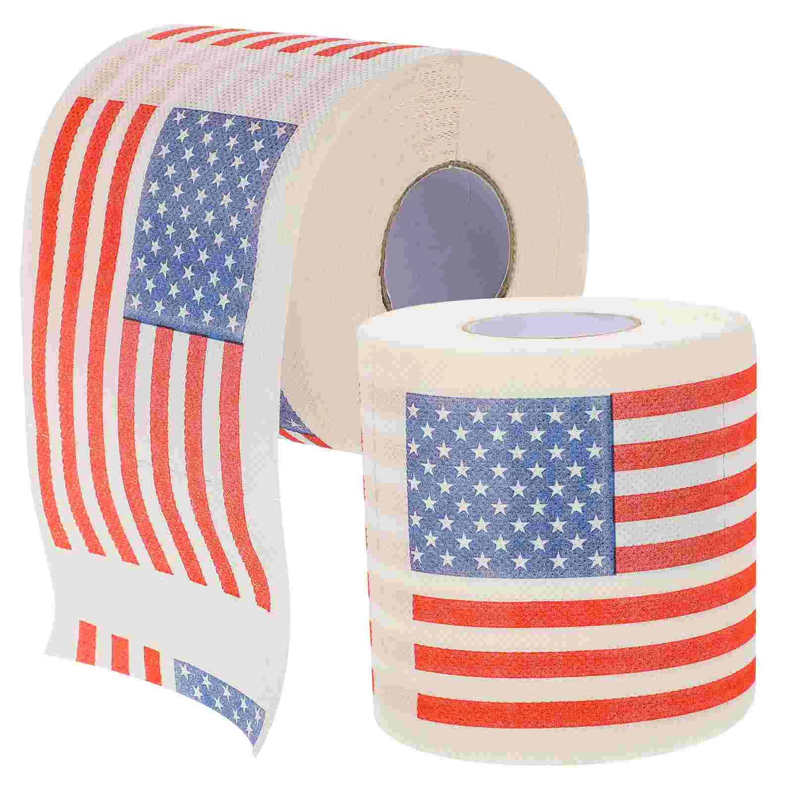 2 rollos de papel con bandera americana para servilletas impresas en el baño, tejido flexible de conejillo de indias