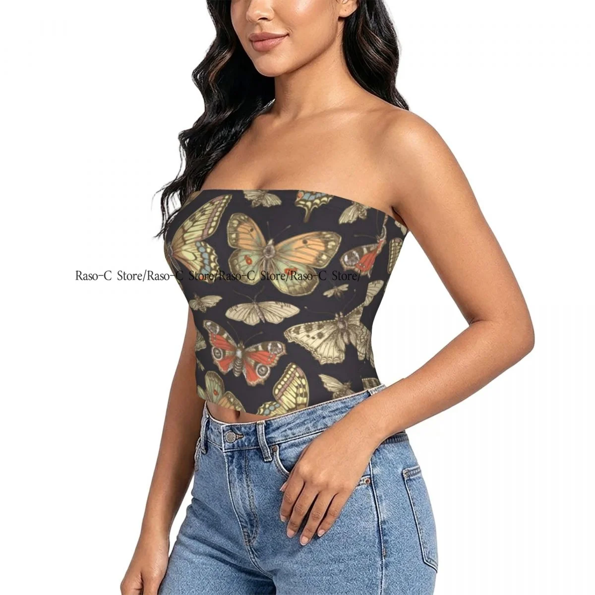 Women strapless blouses sleeveless Butterfly Moths Mosquito halter-neck sexy short-sleeved blouses