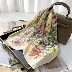 Luxury Silk Feeling Square Scarf Women 2024 Print Satin Neckerchief Spring Hair Band Foulard Bandana Echarpe Tie Shawl Wraps