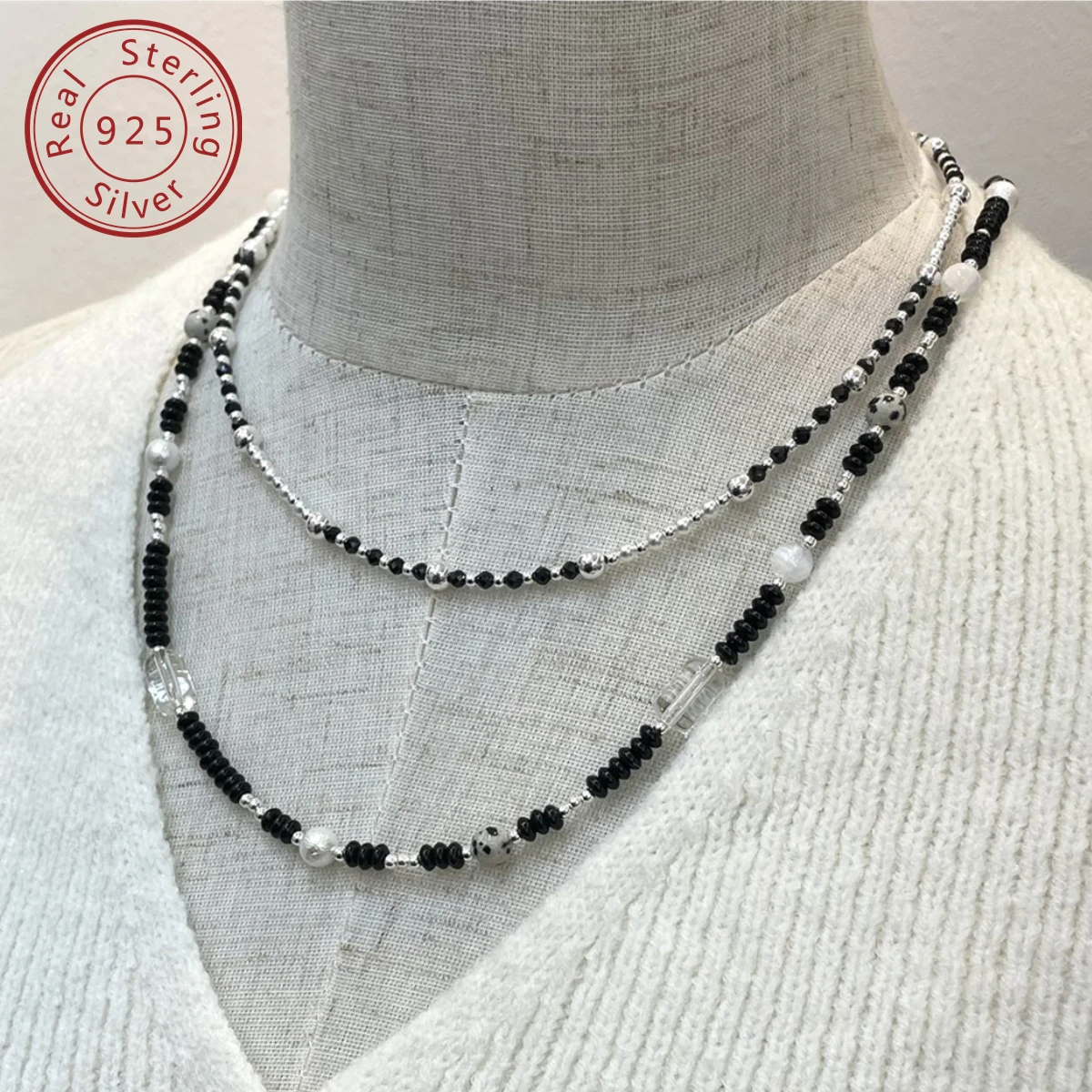

Ожерелье из серебра 925 пробы на осень и зиму, новая черная серия, натуральный черный spinel, черный агат, серебряное ожерелье из бисера, корейская версия, нишевый дизайн