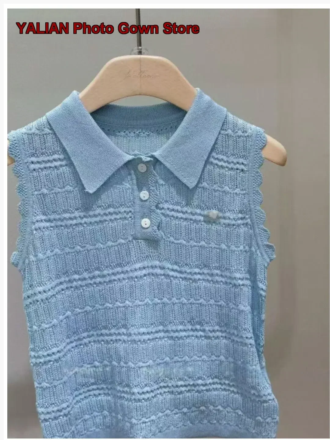 Girls Knit Vest Kids Summer Polo Collar Thin Hollow Out Base Layer Top Older Kids