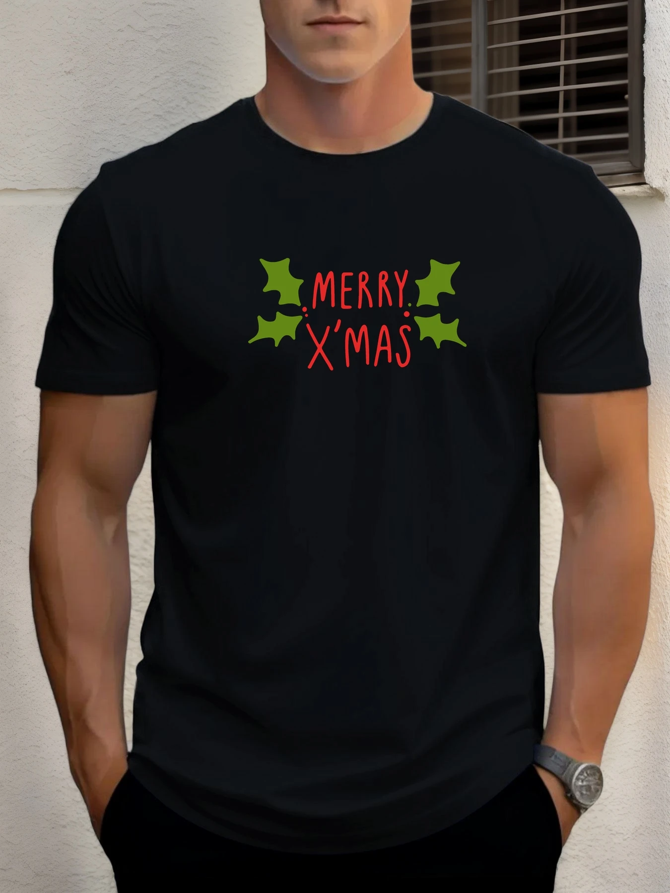

Man Short Sleeve T-shirt MERRY X'MAS Print Summer Round Neck Oversized Tee Casual Fashion High Quality Clothing