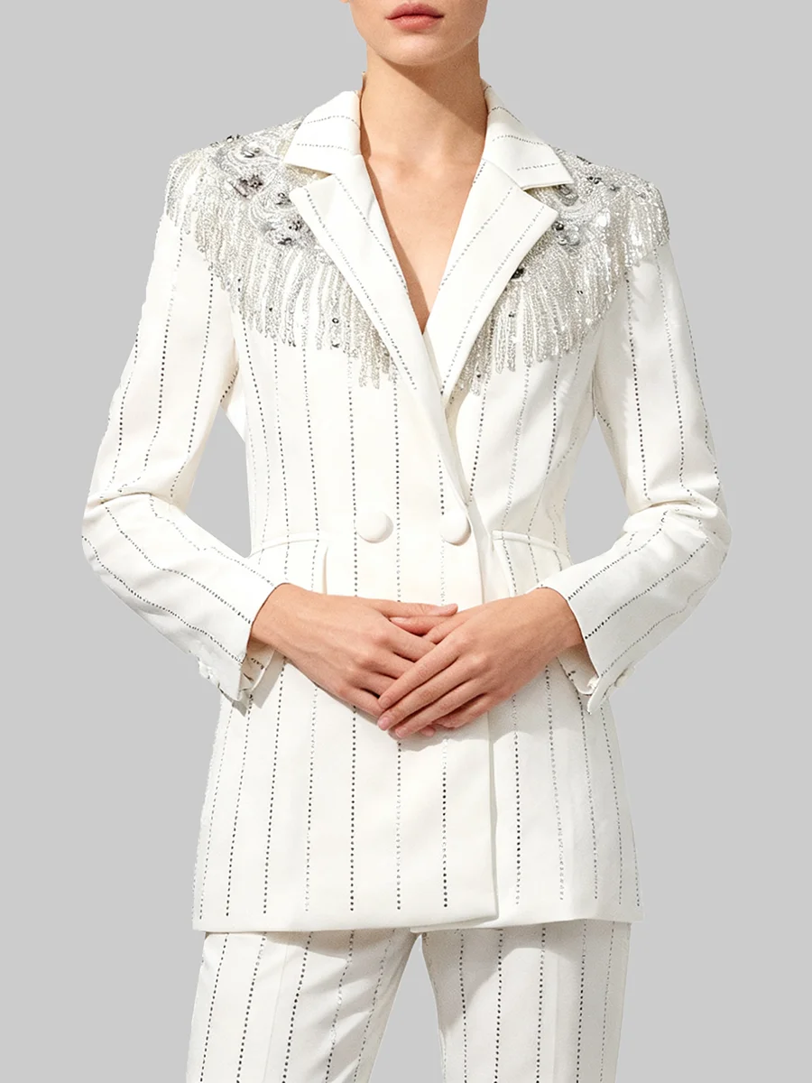 TWOTWINSTYLE التخسيس تقسم مخطط خندق بليزرات للنساء التلبيب طويلة الأكمام المرقعة شرابات موضة السترة الإناث جديد