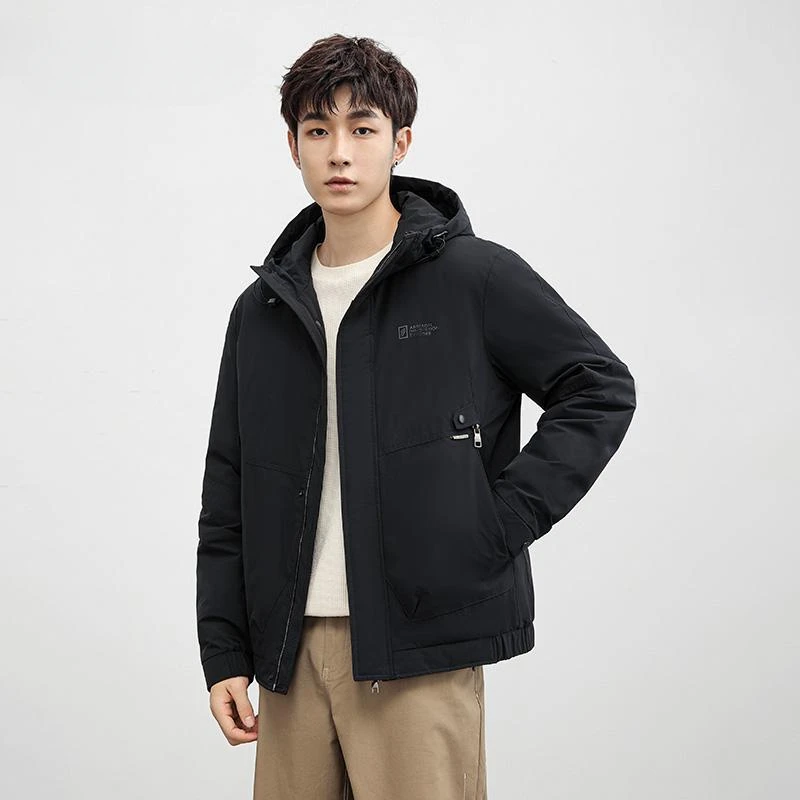 

2023 Men's New Winter Solid Color Hooded Jackets Male Short Duck Down Overcoats Men Fashion Pockets Warm Down Outerwear H518