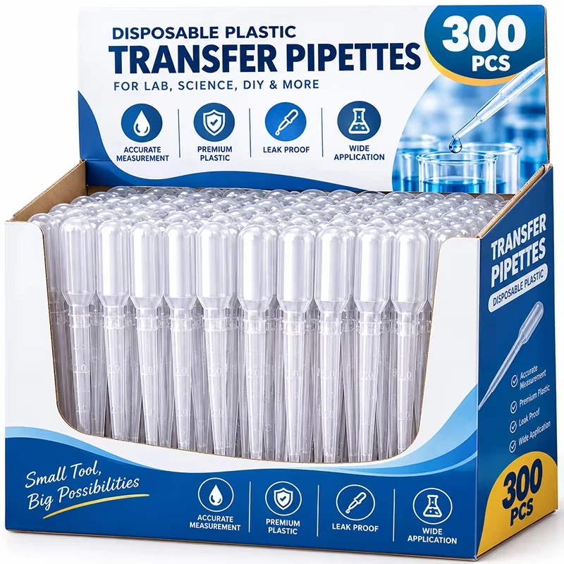 300/20Pcs Disposable Graduated Laboratory Plastic Pipette Liquid 1ml 3ml Transfer Droppers Container Equipment Straw Makeup Tool