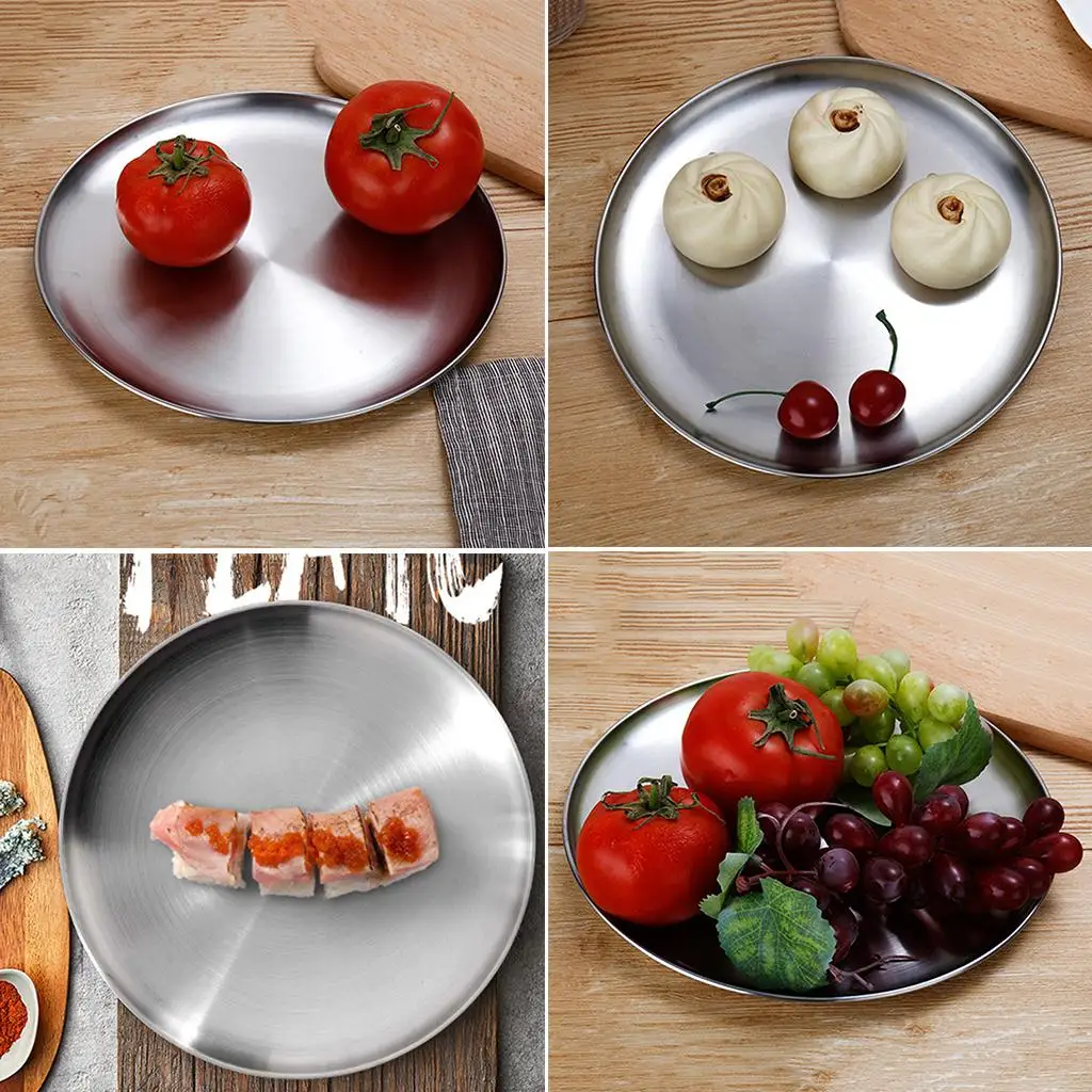 2-4pack stainless steel shallow dish barbecue plate fruit plate dinner plate